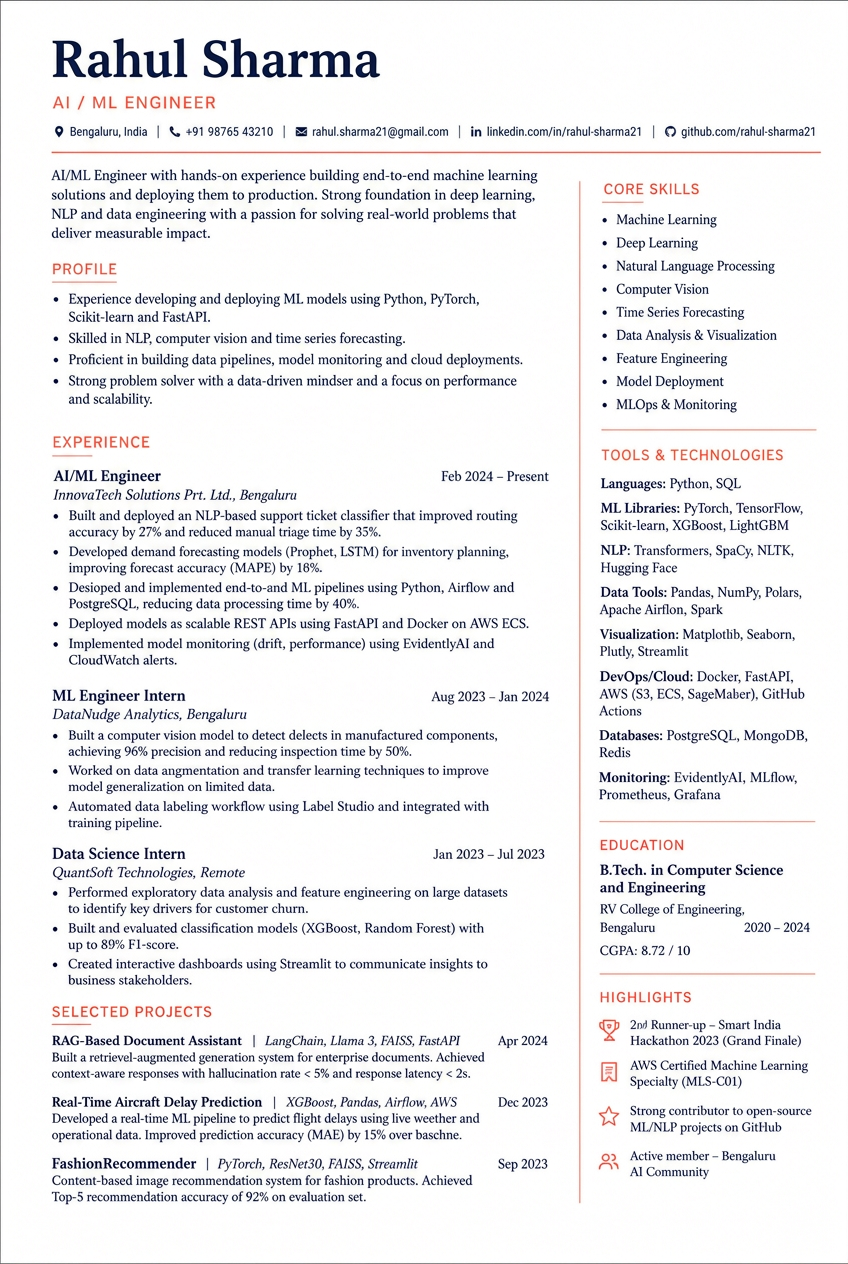 Advanced ARTHAK resume for Rahul Sharma