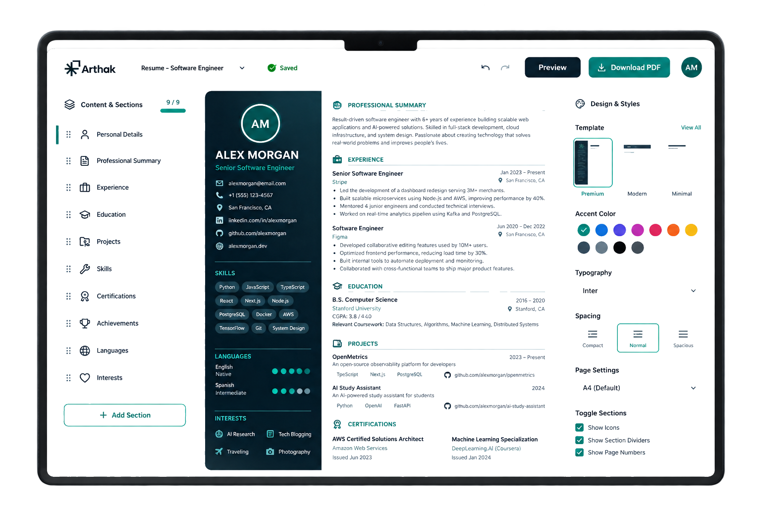 Desktop Resume Builder Interface