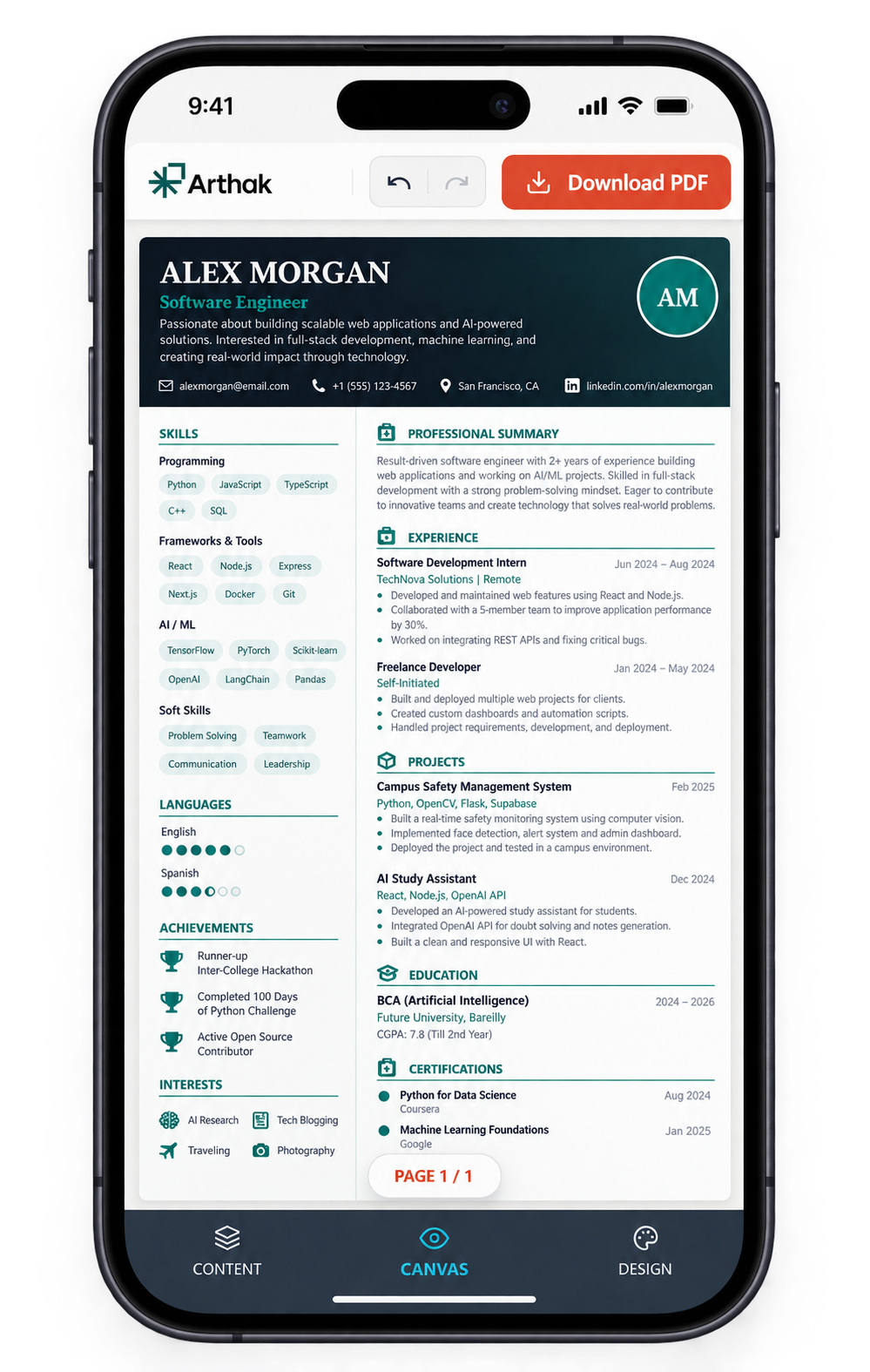 Mobile Resume Canvas View